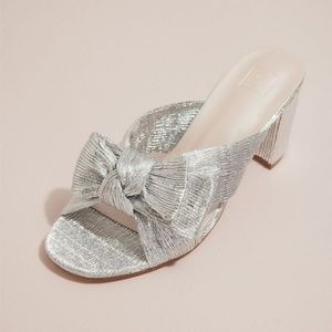Pleated Metallic Bow Mules